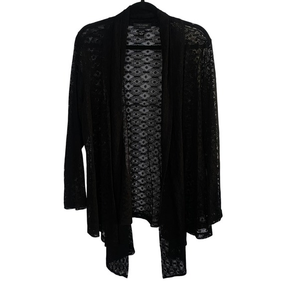 Cable & Gauge Sweaters - Cable Gauge Woman 1X Black Lace Duster Cardigan‎ Open Front Grandmacore Grunge